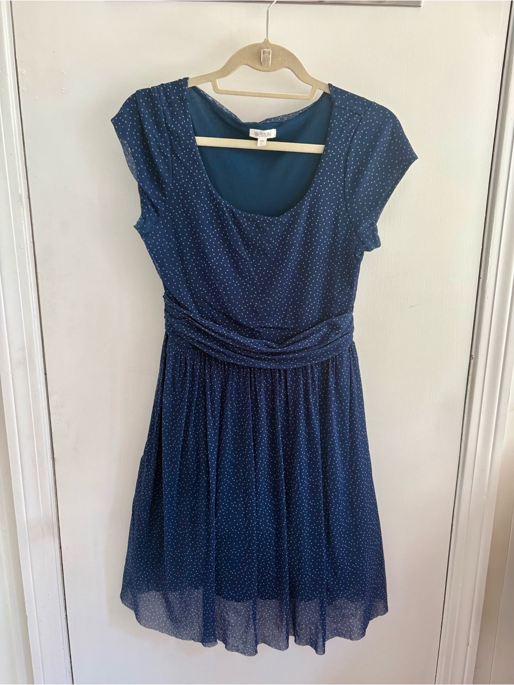 Anthropologie Weston Navy Polka Dot Cap Sleeve Dress